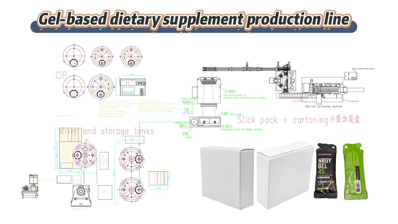 Jalur Pengisian Sachet Nutraceutical Gel Turnkey – Penyampaian Serbuk Vakum, Pengemulsi, dan Karton Otomatis